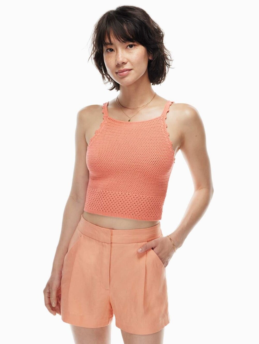 ARITZIA WILFRED Sunset Top Crocheted sweater tank Size M Brown Color CROP Resort